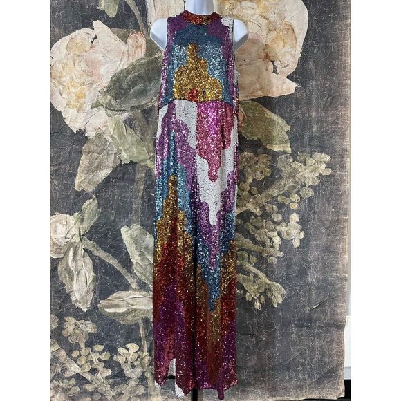 New Anthropologie Hutch Abstract Sequin Jumpsuit Size Medium - Picture 5 of 9